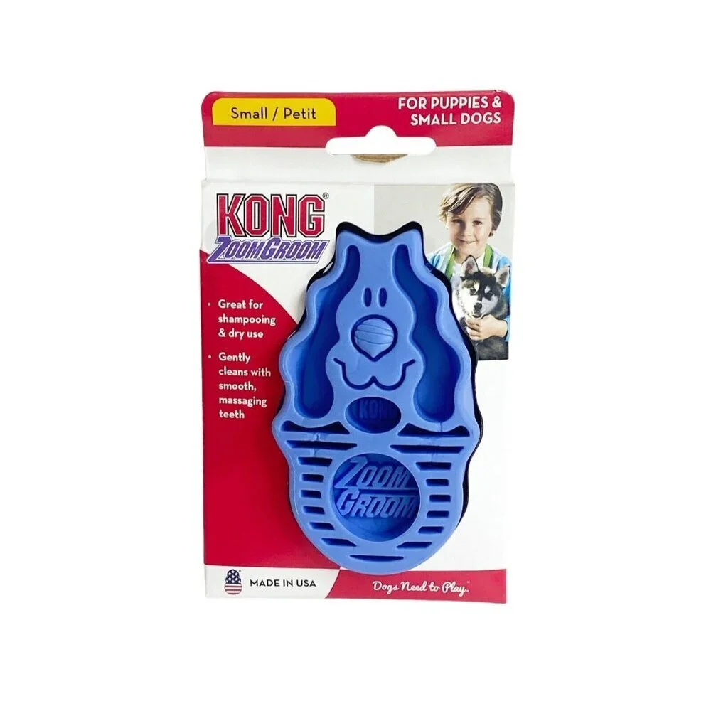 Set of 2 KONG Zoom Dog Grooming Shedding Rubber Shampooing Brush Wet or Dry Smal